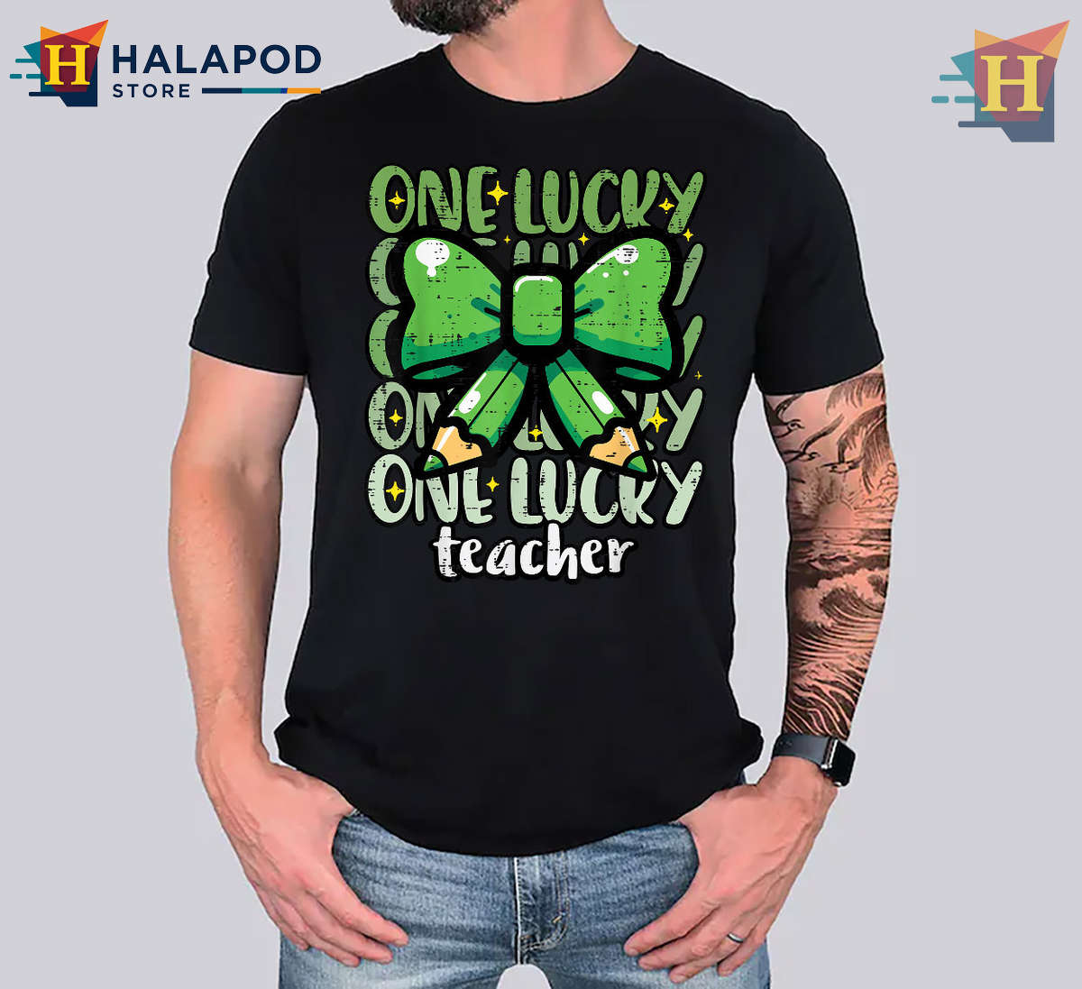 One Lucky Teacher Bow Graphic St Patricks Day Shirts For Ladies