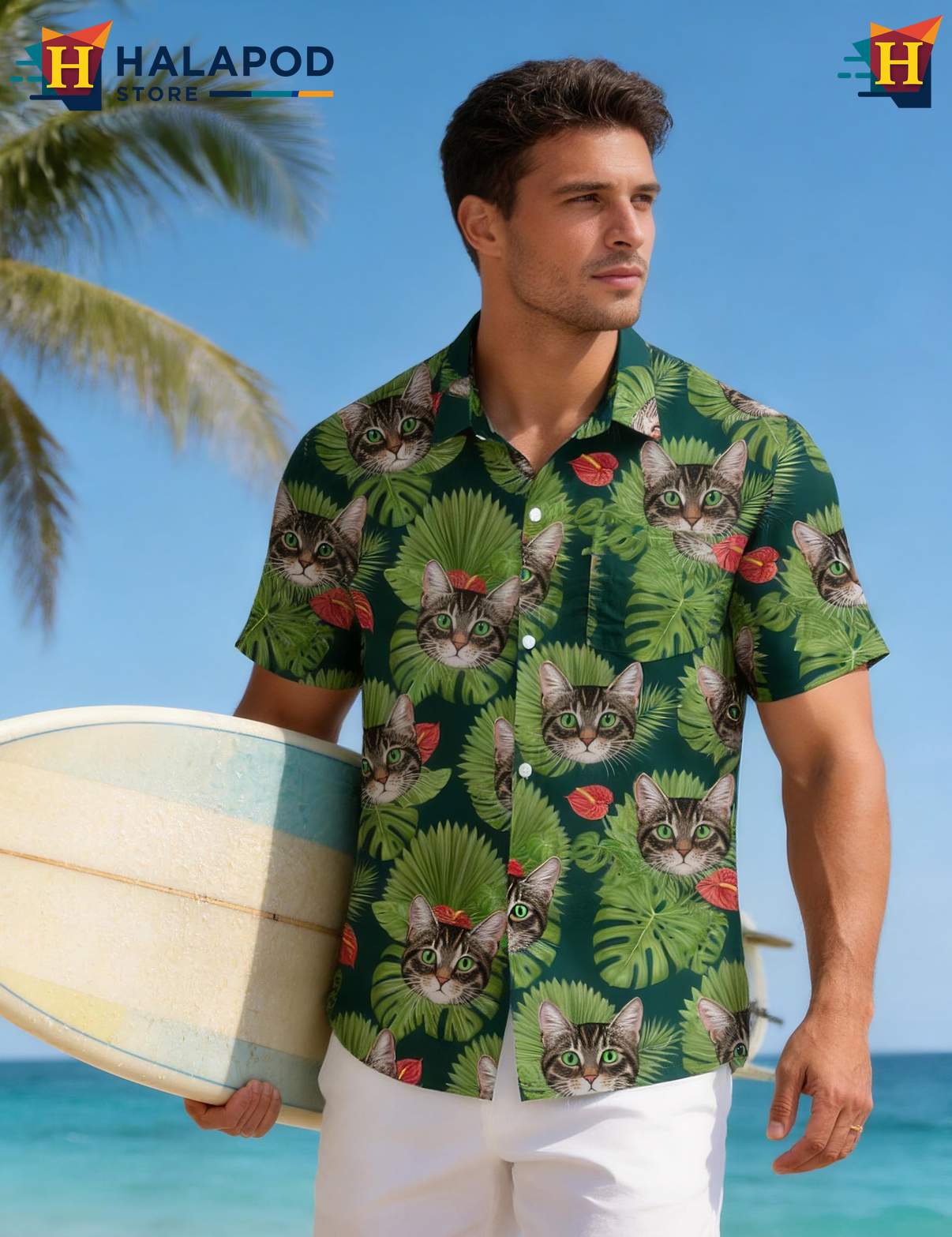 Palm Leaf Tabby Cat Tropical Shirt Tropical Funny Short Sleeve Casual Wear
