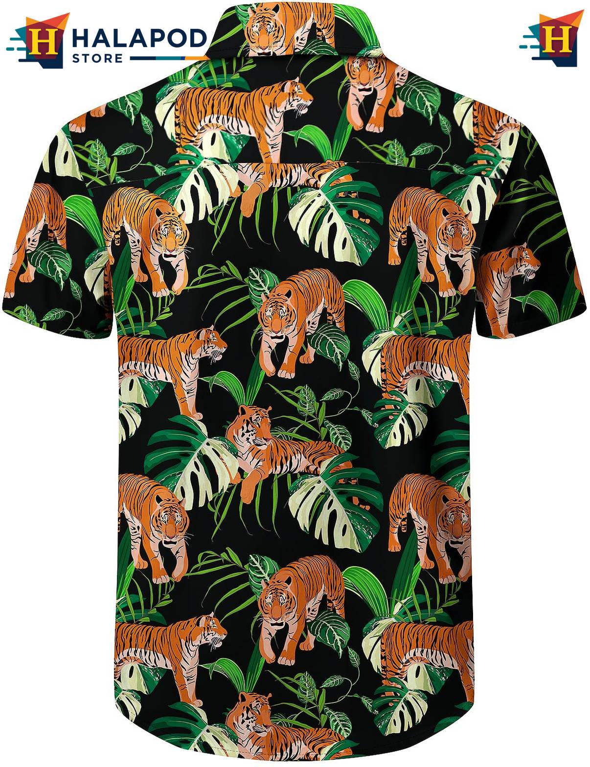 Palm Leaves Tiger Aloha Shirt Mens Tropical Beach Button Down Clothing