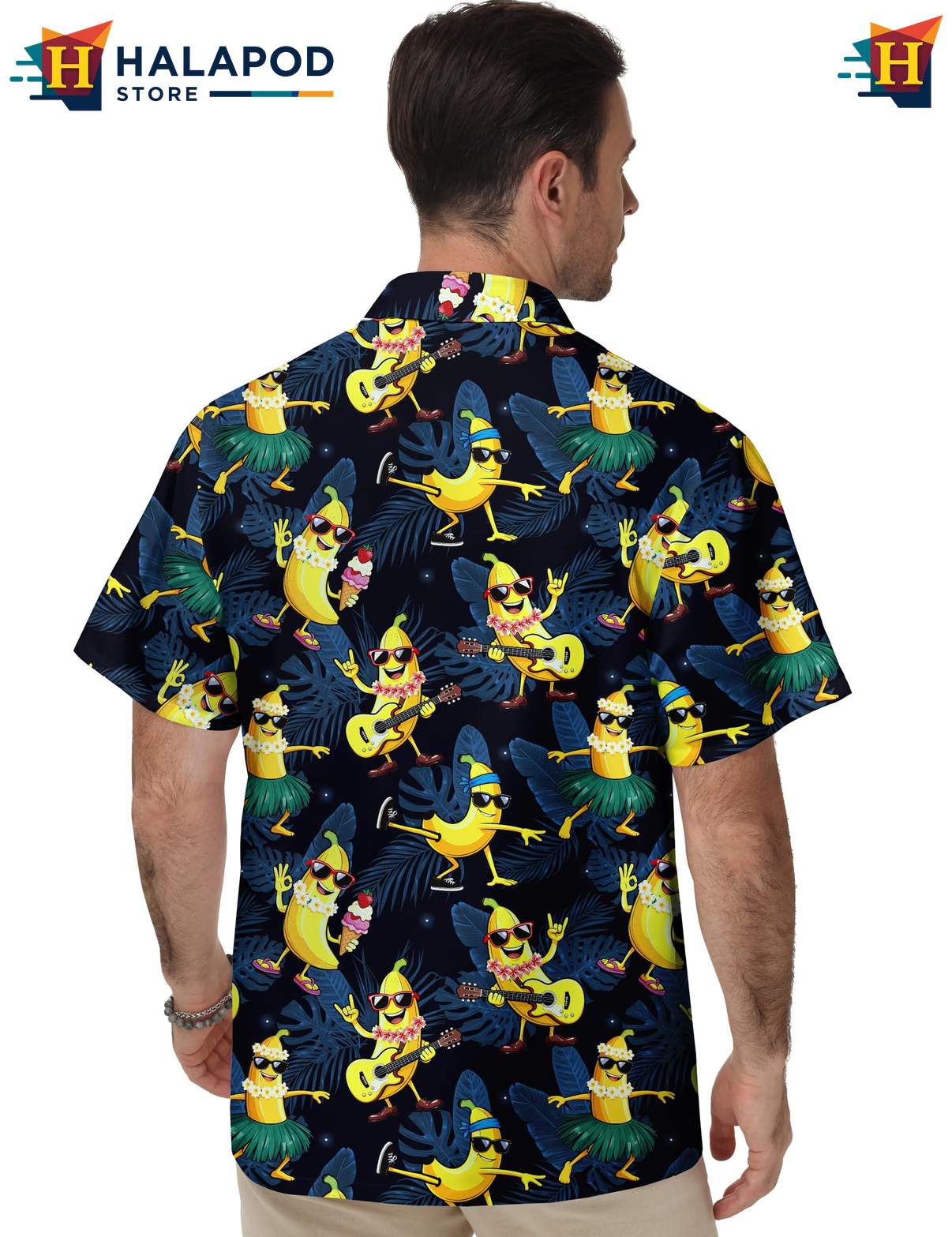 Palm Tree Banana Man Short-sleeve button-up shirt Tropical Funny Short Sleeve Beachwear