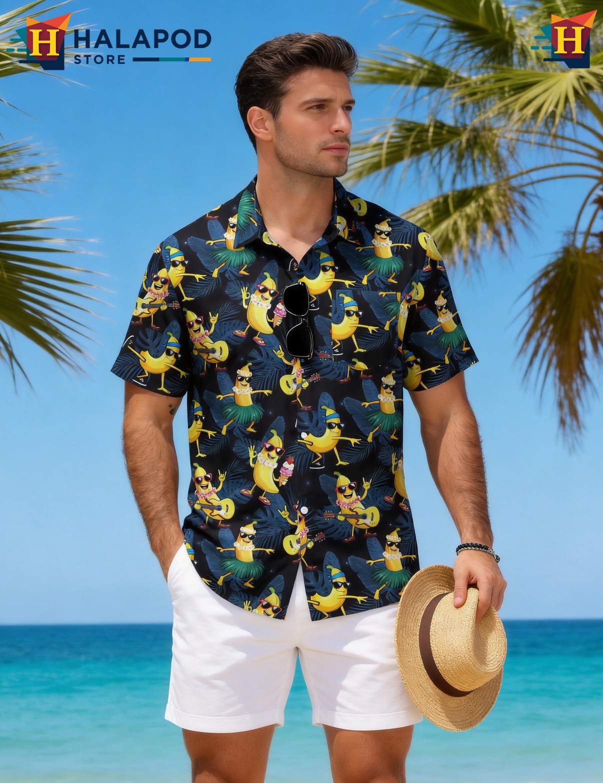 Palm Tree Banana Man Tropical Shirt Tropical Funny Short Sleeve Beachwear