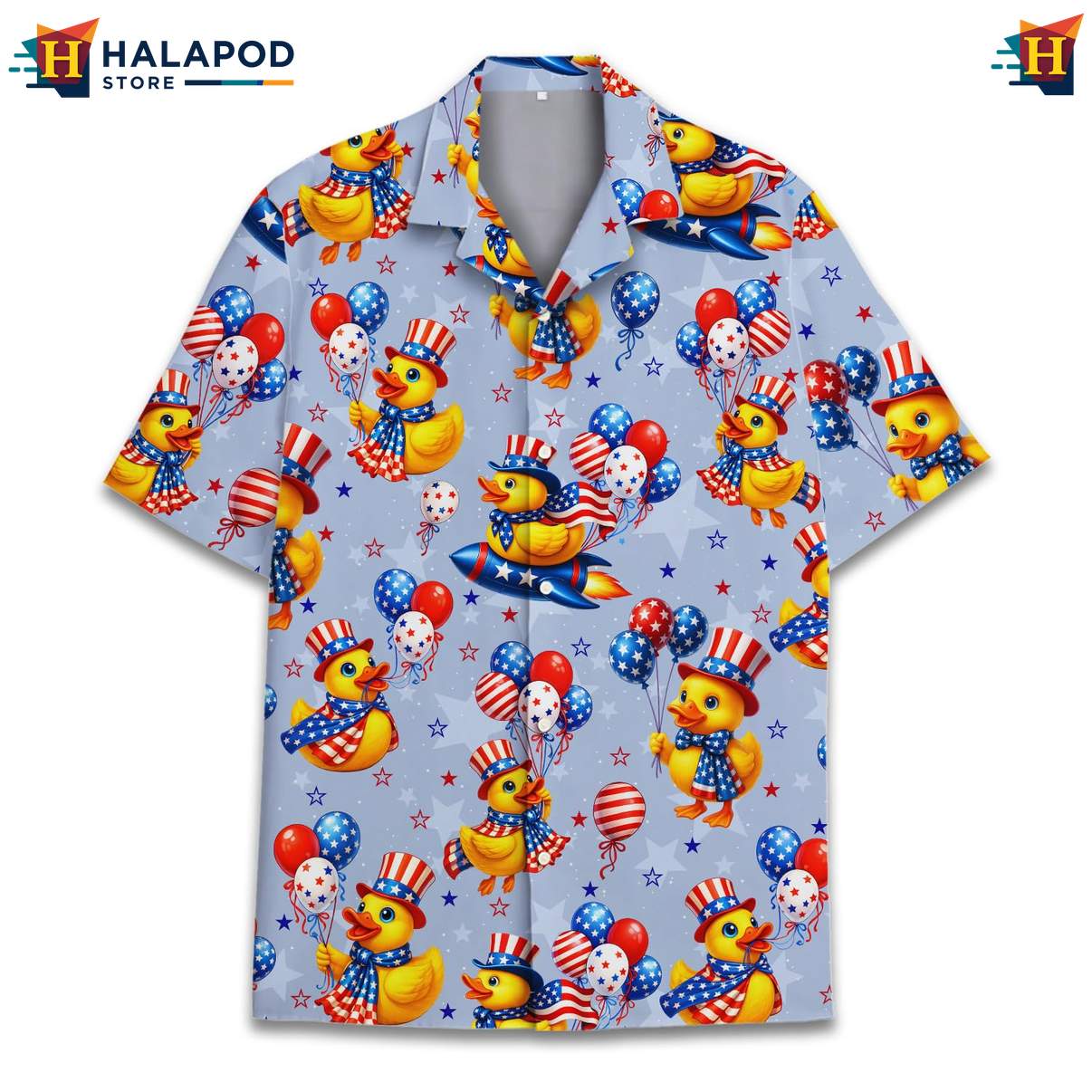 Patriotic Duck USA Flag Tropical Shirt 4th Of July Button Down Summer Tops