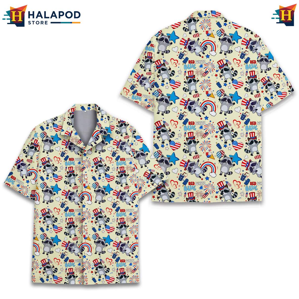 Patriotic Raccoon Aloha Shirt USA Flag 4th Of July Button Down Apparel