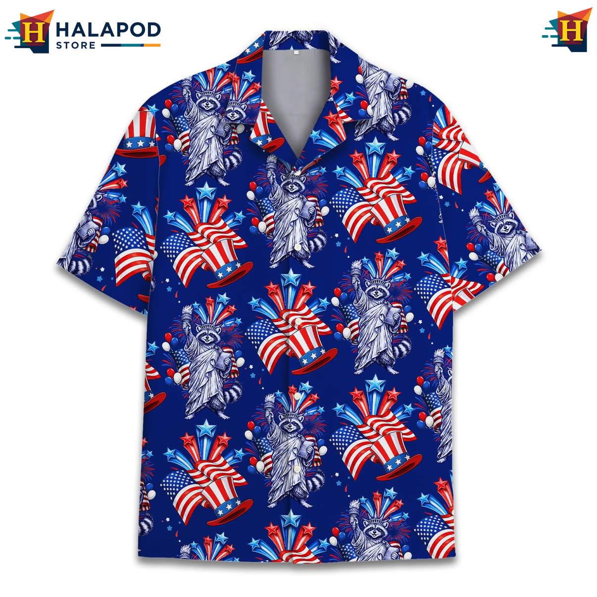 Patriotic Raccoon USA Flag Short-sleeve button-up shirt 4th Of July Button Down Clothing