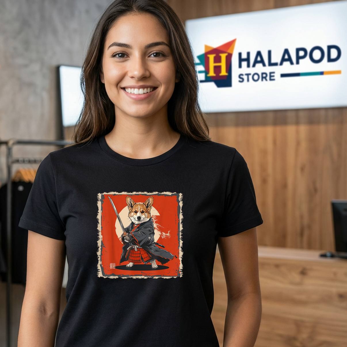 Pembroke Corgi Dog Samurai TShirt Japanese Art Ukiyo E Graphic Apparel Men