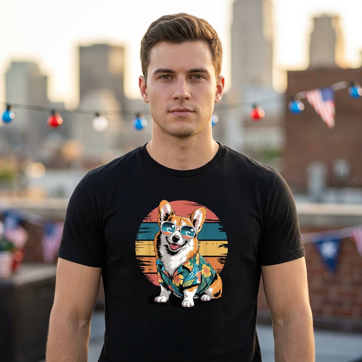 Pembroke Welsh Corgi Beach Shirt Sunglasses Hawaiian Summer Graphic Mens