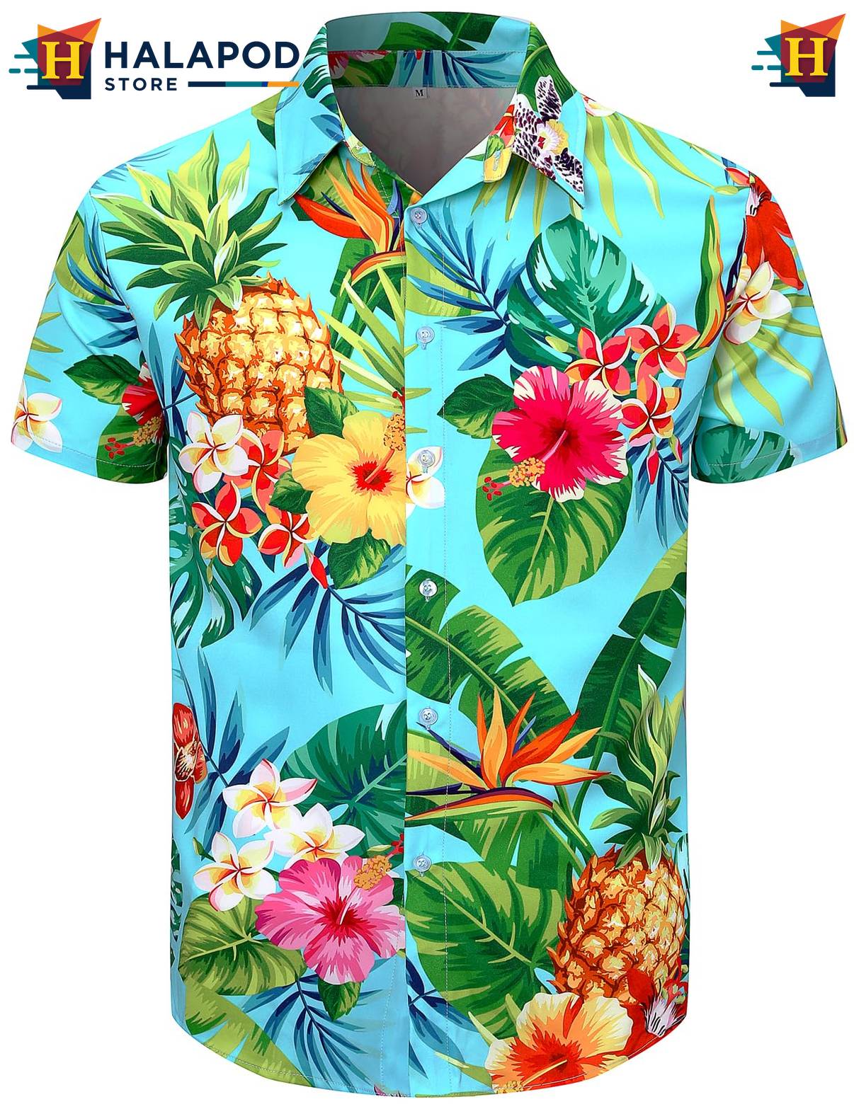 Pineapple Tropical Hawaiian Shirt Mens Beach Button Down Short Sleeve Top