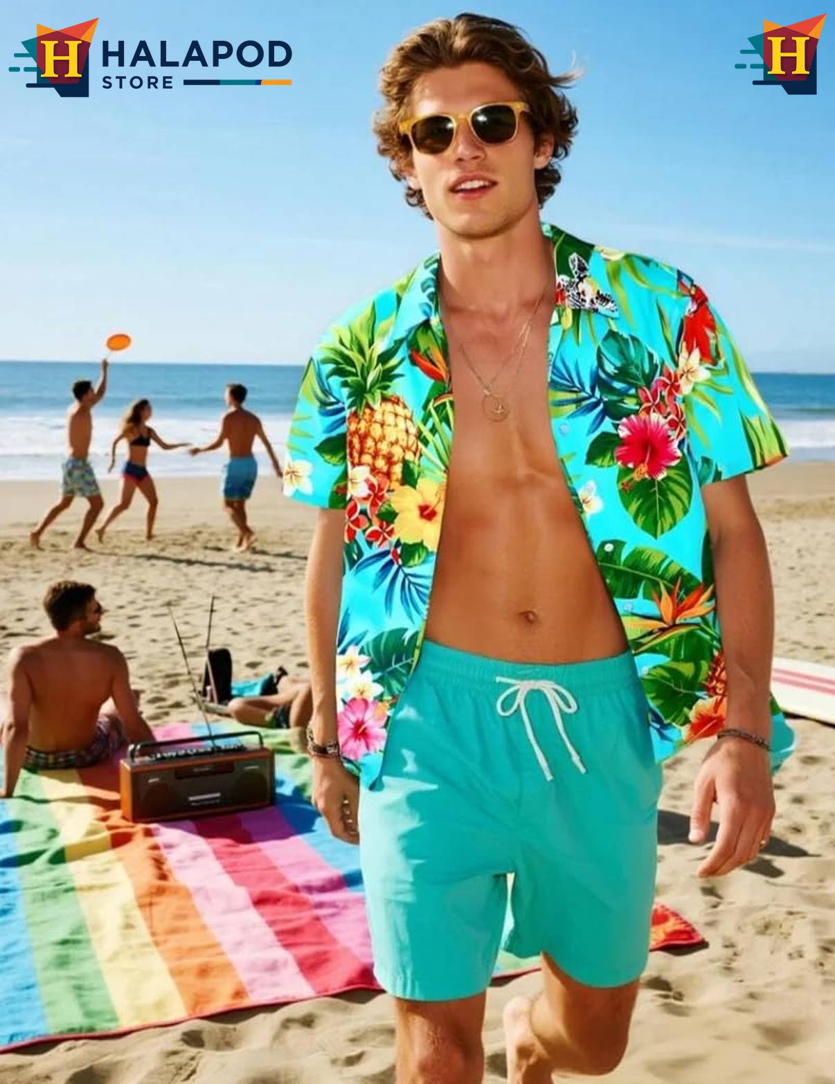 Pineapple Tropical Short-sleeve button-up shirt Mens Beach Button Down Short Sleeve Top