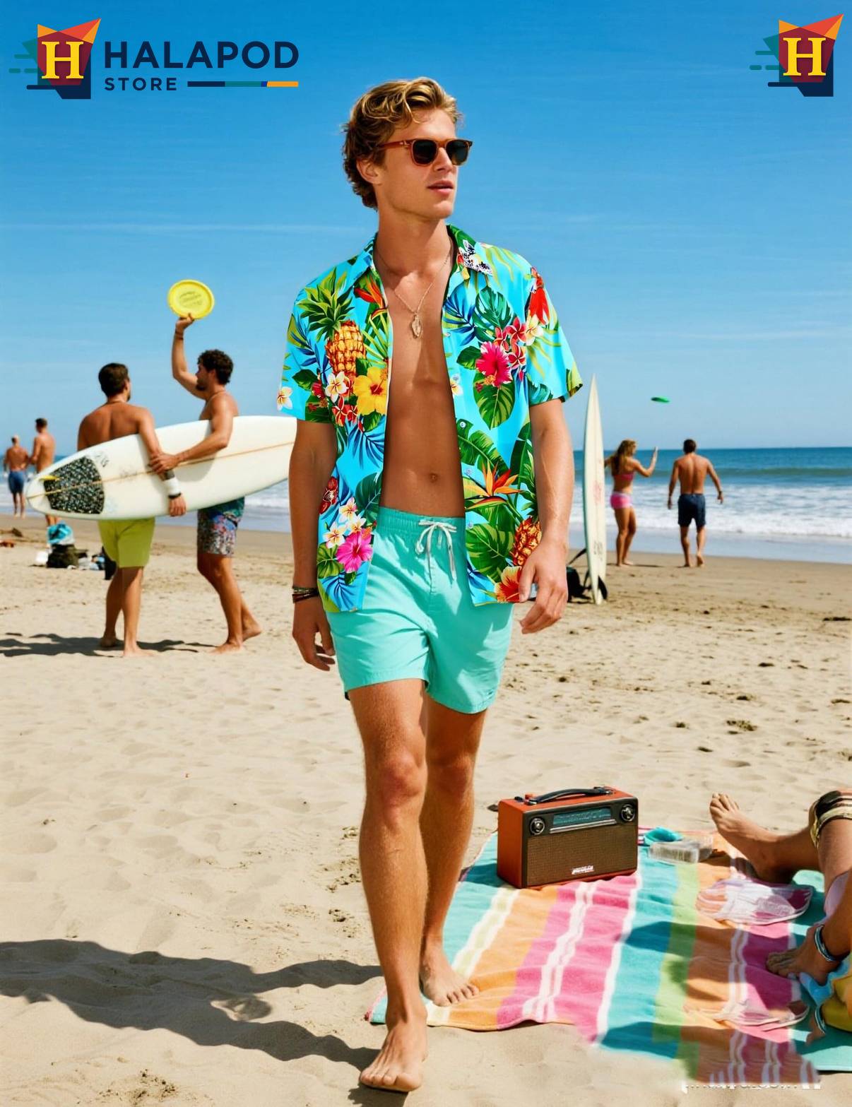Pineapple Tropical Aloha Shirt Mens Beach Button Down Short Sleeve Top