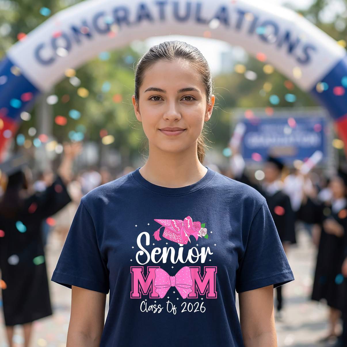 Pink Coquette Bow Mom Shirt Senior Class Of 2026 Graduation Graphic For Womens