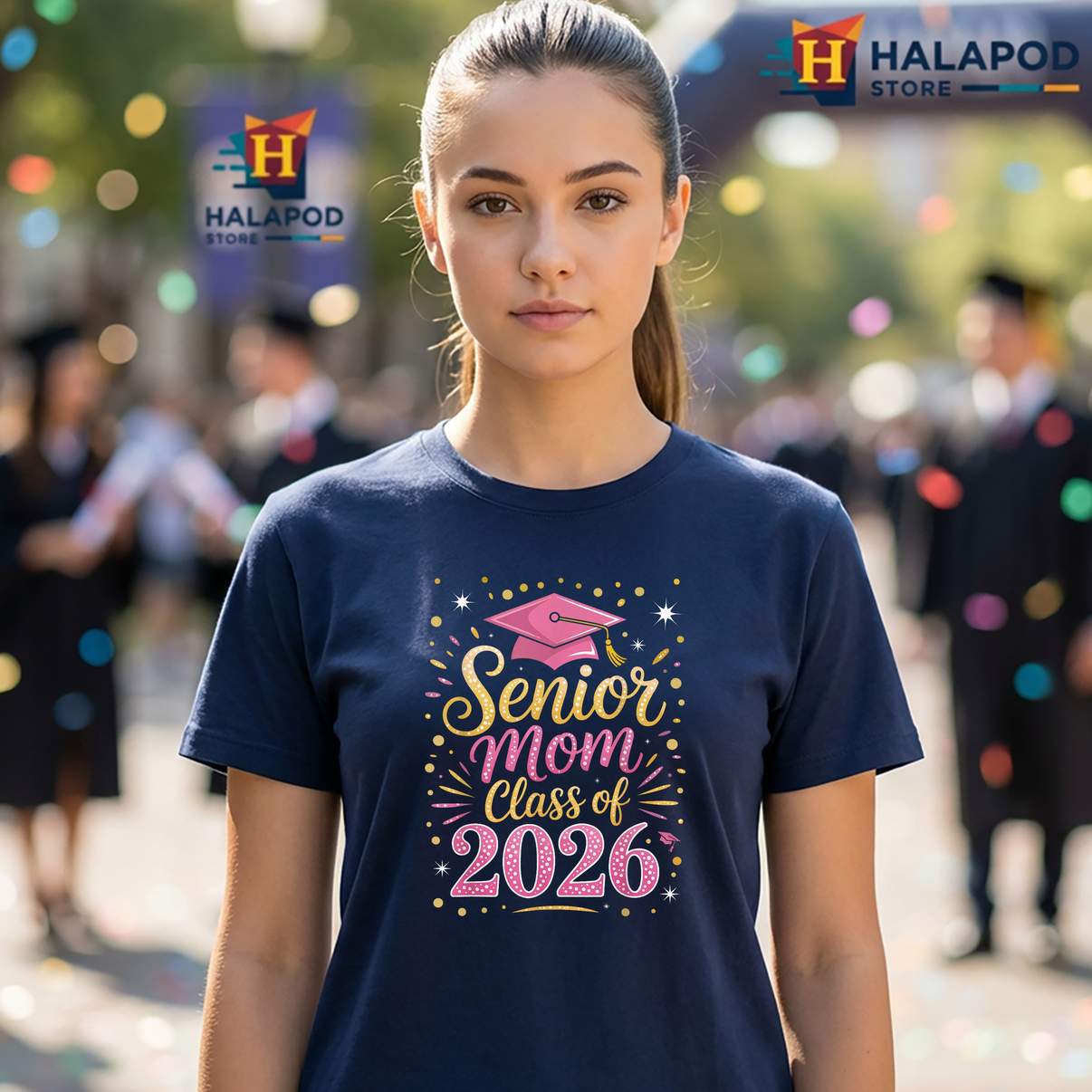 Pink Purple Proud Mama 2026 T-Shirt Senior Mom Class Of Graduation Graphic Women