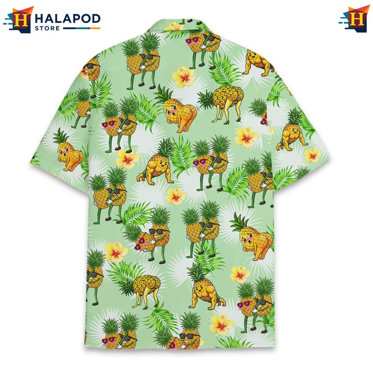 Playful Cat Aloha Tee, Green Summer Shirt With Pineapples And Tropical Vibes