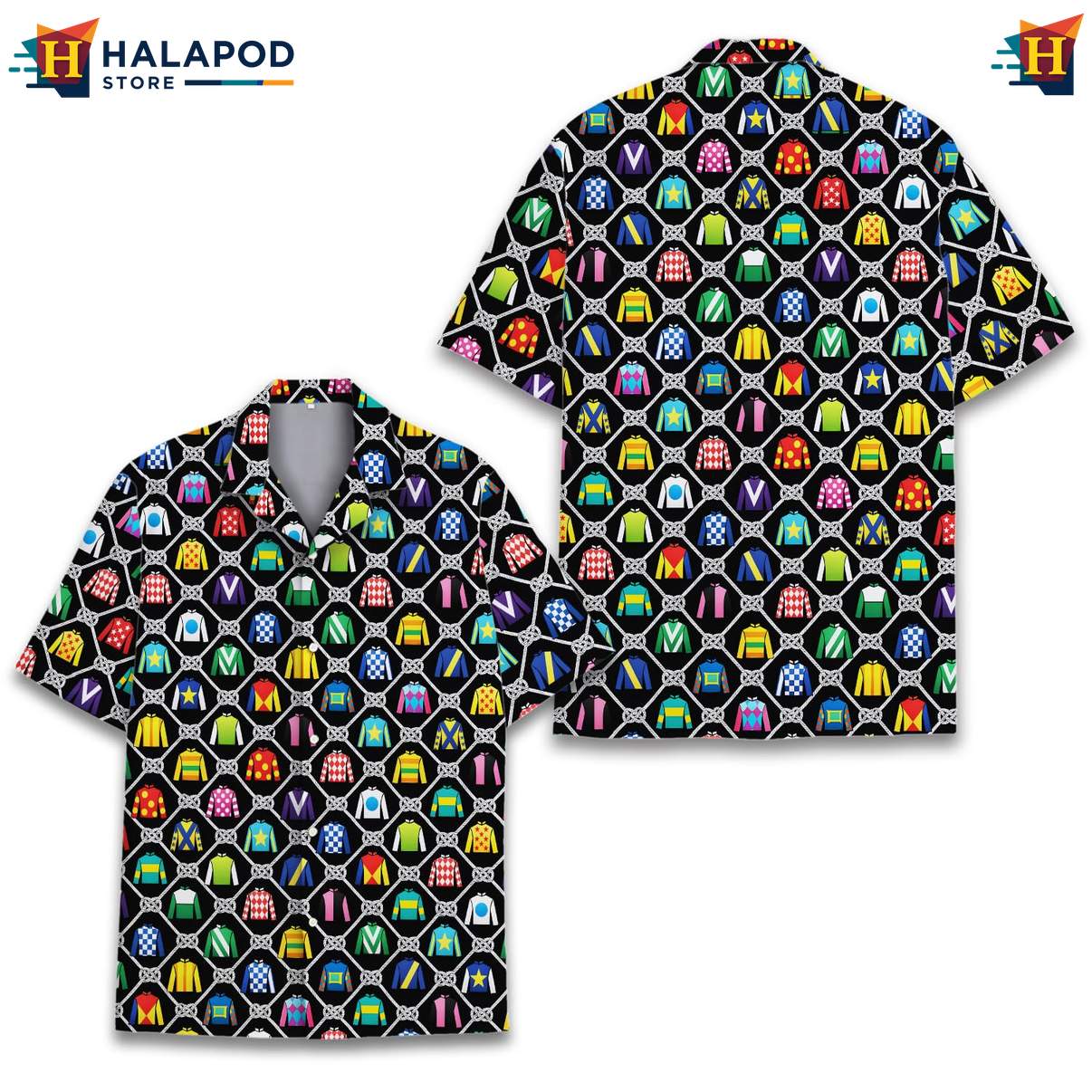 Playful Jockey Silks Short-sleeve button-up shirt, Vibrant Color Summer Button Down For Men