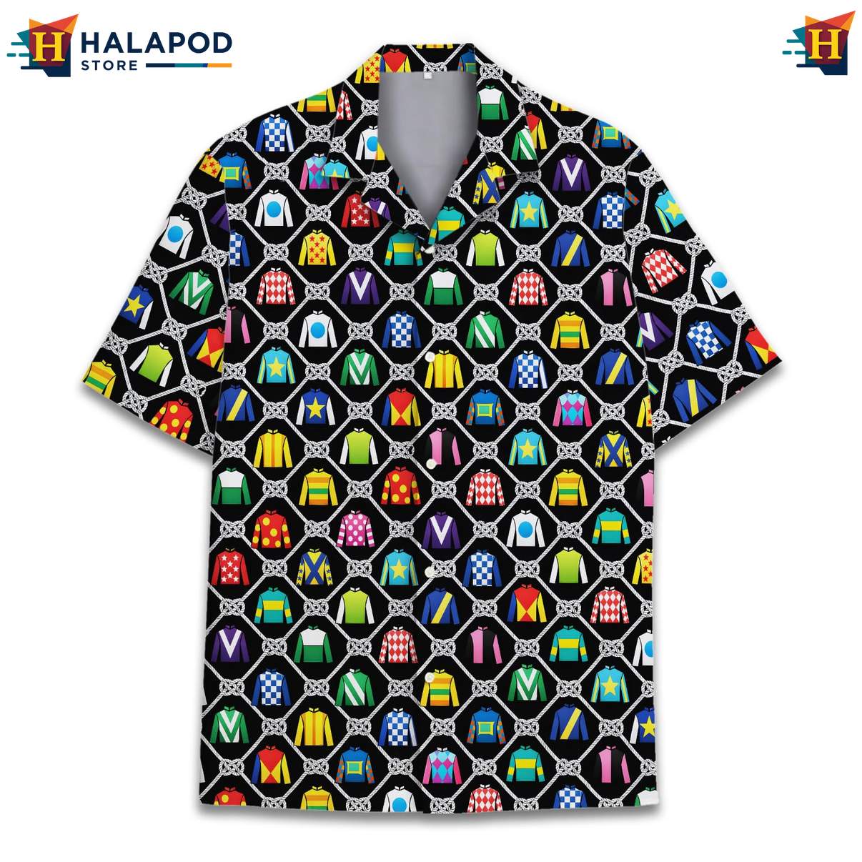 Playful Jockey Silks Tropical Shirt, Vibrant Color Summer Button Down For Men