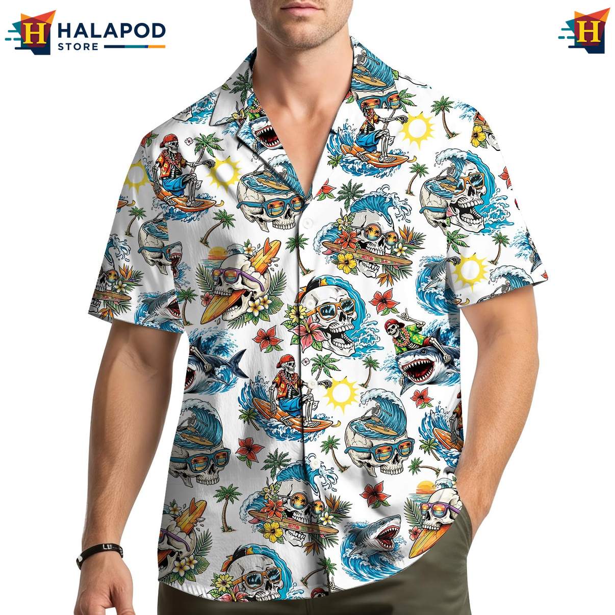 Playful Shark Cat Hawaiian Shirt, Vibrant Summer Beach Button Down For Men