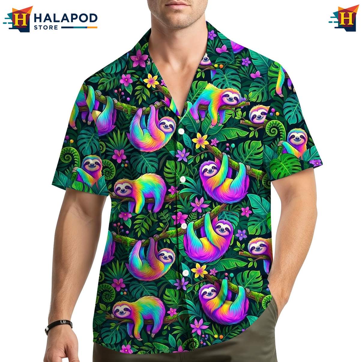 Playful Sloth Hawaiian Shirt, Multicolor Tropical Design For Summer Beach Fun