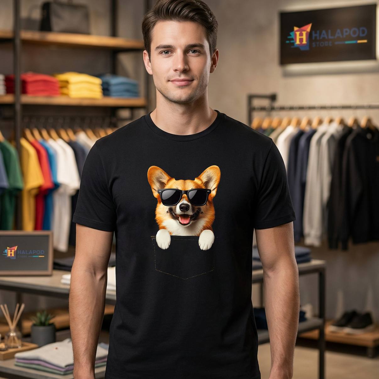 Pocket Pembroke Welsh Corgi Tee Shirt Cute Dog Lover Owner Gift Graphic Mens