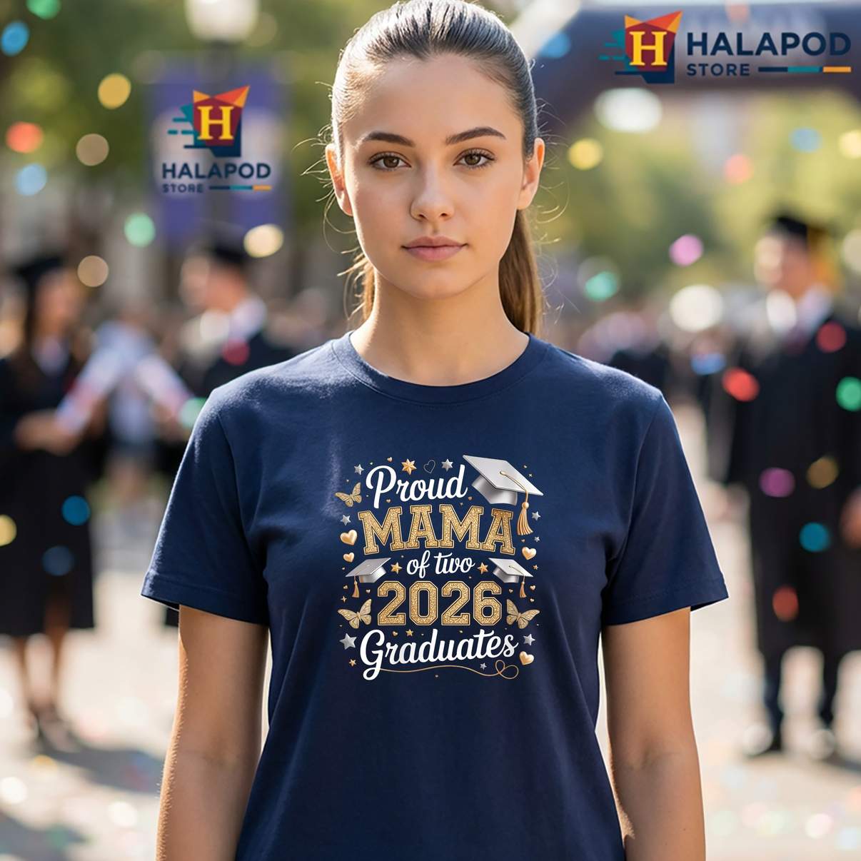 Proud Mama Of Two 2026 Tee Shirt Class Of Graduates Graduation Graphic For Womens