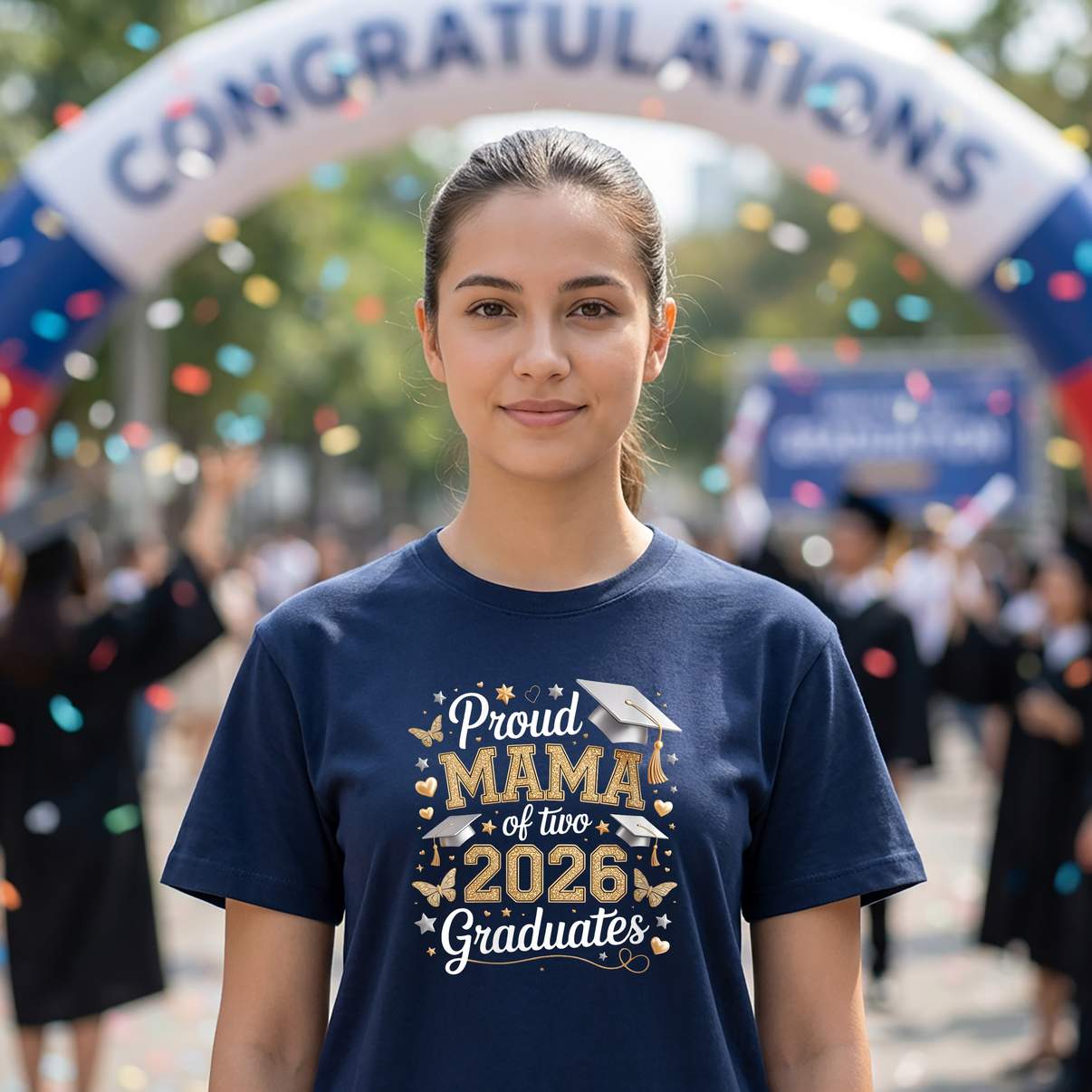 Proud Mama Of Two 2026 TShirt Class Of Graduates Graduation Graphic For Womens