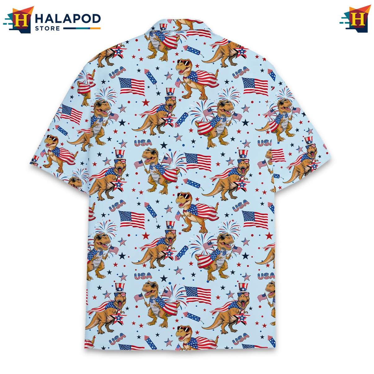 Proud T Rex Short-sleeve button-up shirt, Usa Flag Design For 4th Of July Celebrations