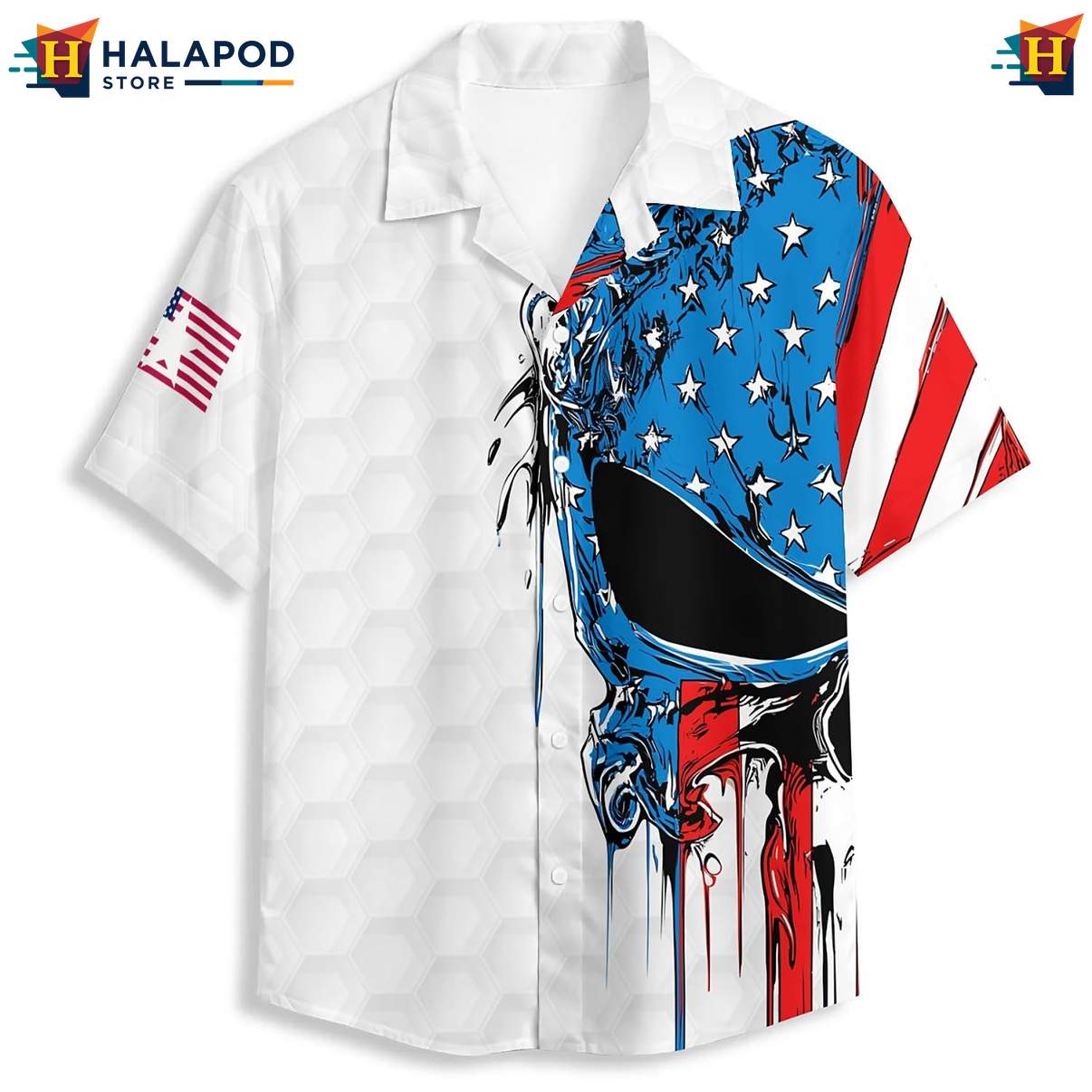 Punisher Skull American Flag Shirt Tropical Hawaiian Short Sleeve Apparel