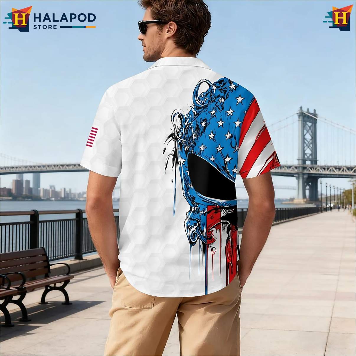 Punisher Skull American Flag T-Shirt Tropical Hawaiian Short Sleeve Apparel