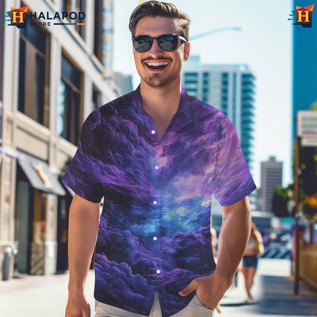 Purple Galaxy Cloud Tropical Shirt Mens Short Sleeve Floral Button Down