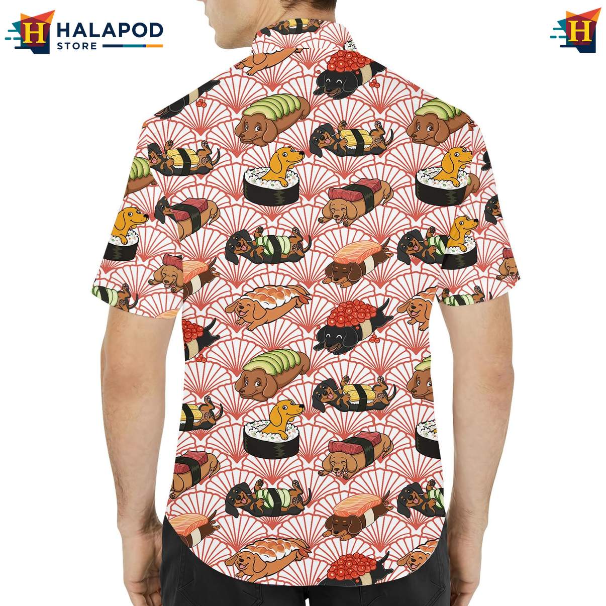Quirky Dog Sushi Aloha Tee Shirt, Playful Summer Shirt For Dog Lovers And Foodies
