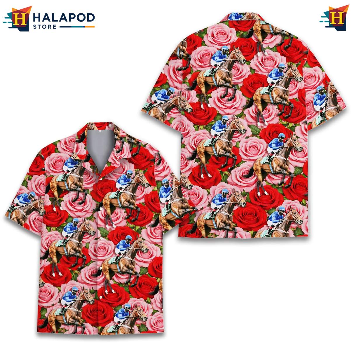 Quirky Horse Aloha Tee Shirt, Vibrant Red Floral Summer Shirt For Beach Parties