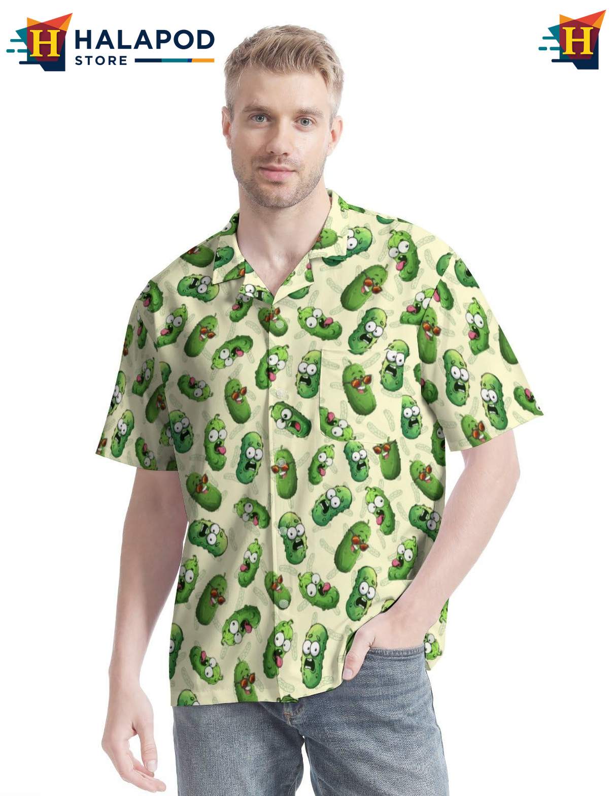 Quirky Pickle Rick Short-sleeve button-up shirt, Funny Tropical Button Up For Fans Of Rick And Morty