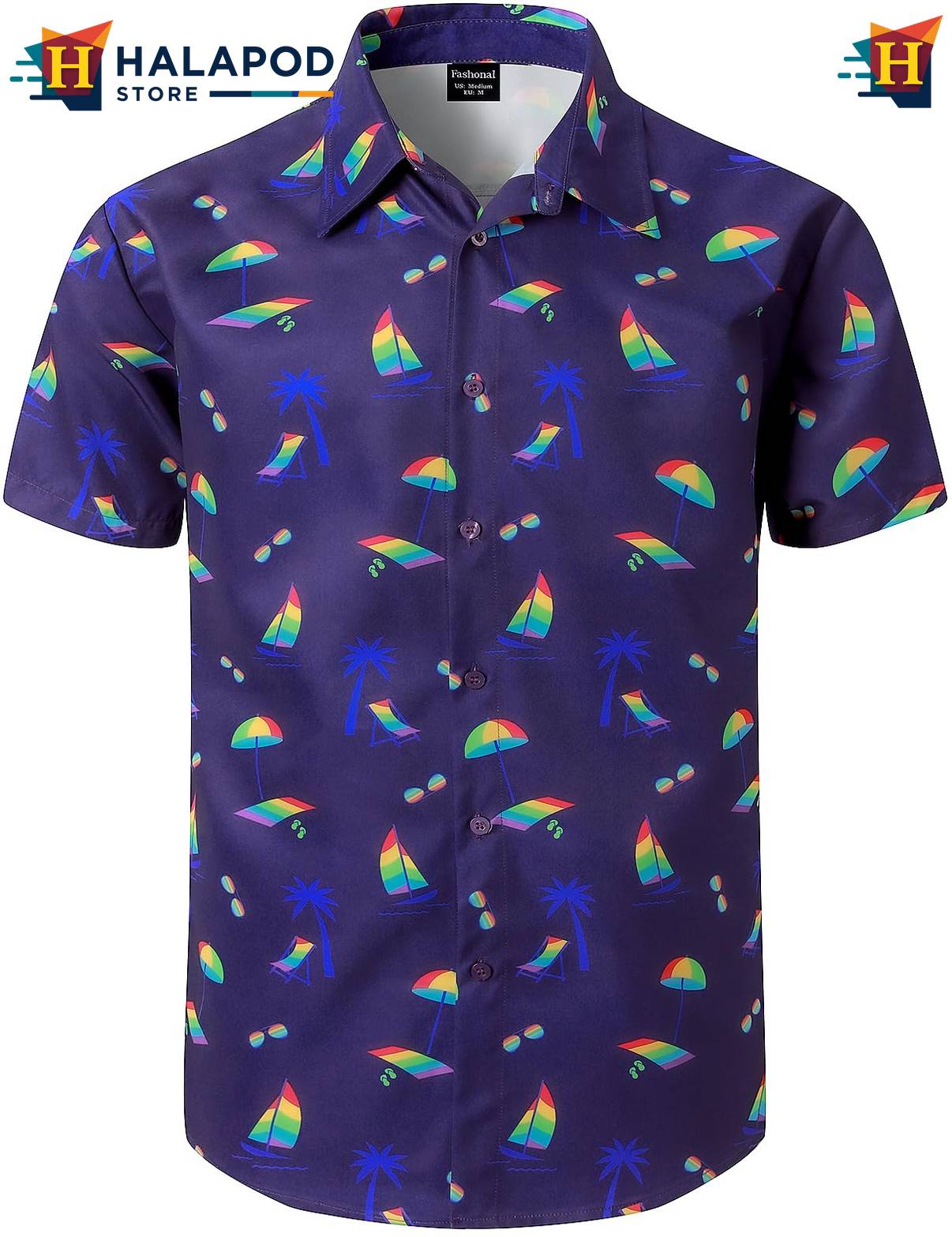Rainbow Beach Tropical Hawaiian Shirt Mens Aloha Button Down Short Sleeve