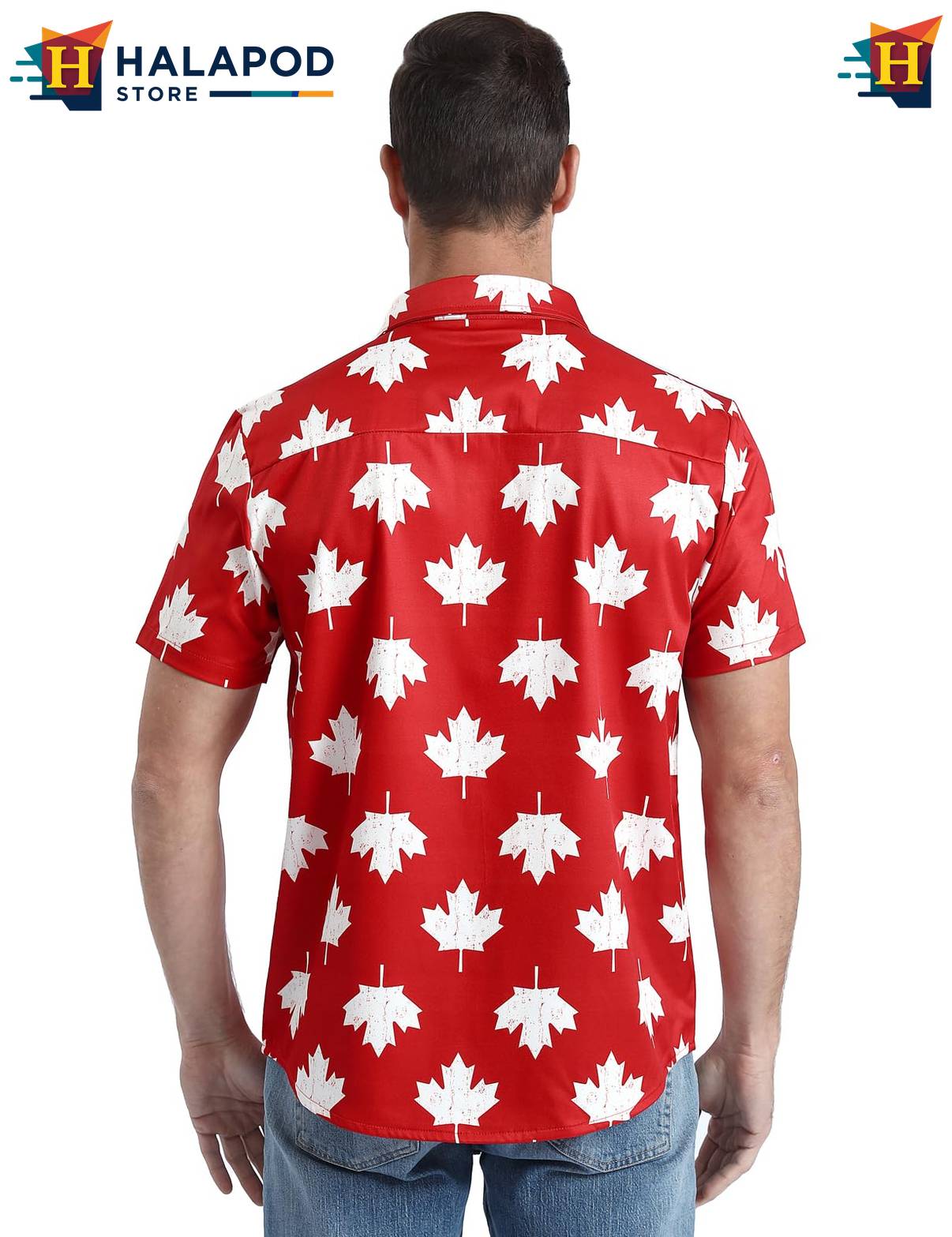 Red White Maple Aloha Shirt Mens Tropical Beach Button Down Short Sleeve