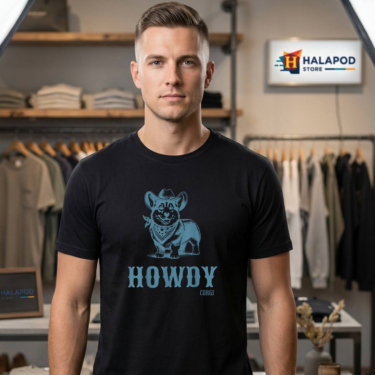 Retro Howdy Corgi Cowboy T-Shirt Western Country Cowgirl Graphic For Mens