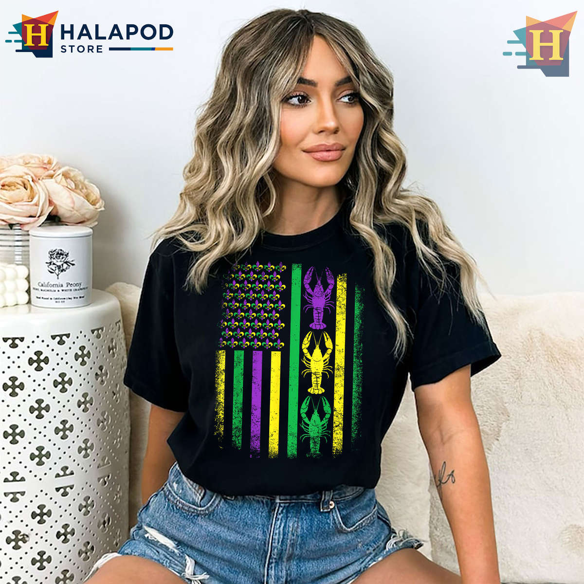 Retro Mardi Gras Crawfish Shirt USA American Flag Parade Style For Men Women