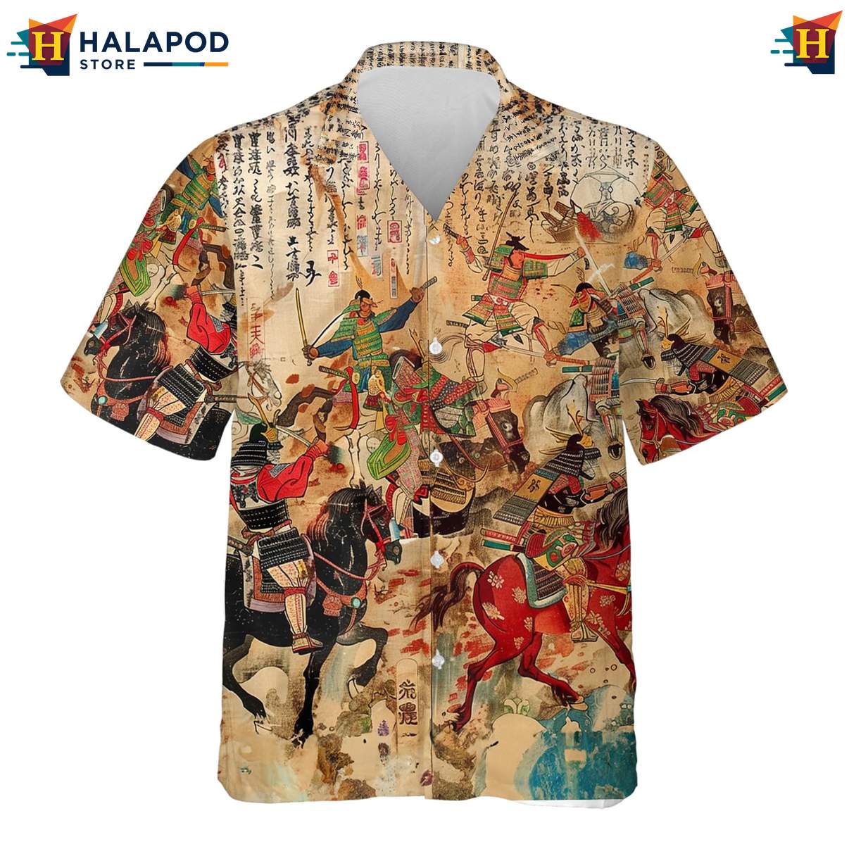 Samurai Casual Button Down Shirt Mens Japanese Warrior Hawaiian Beach Outfit