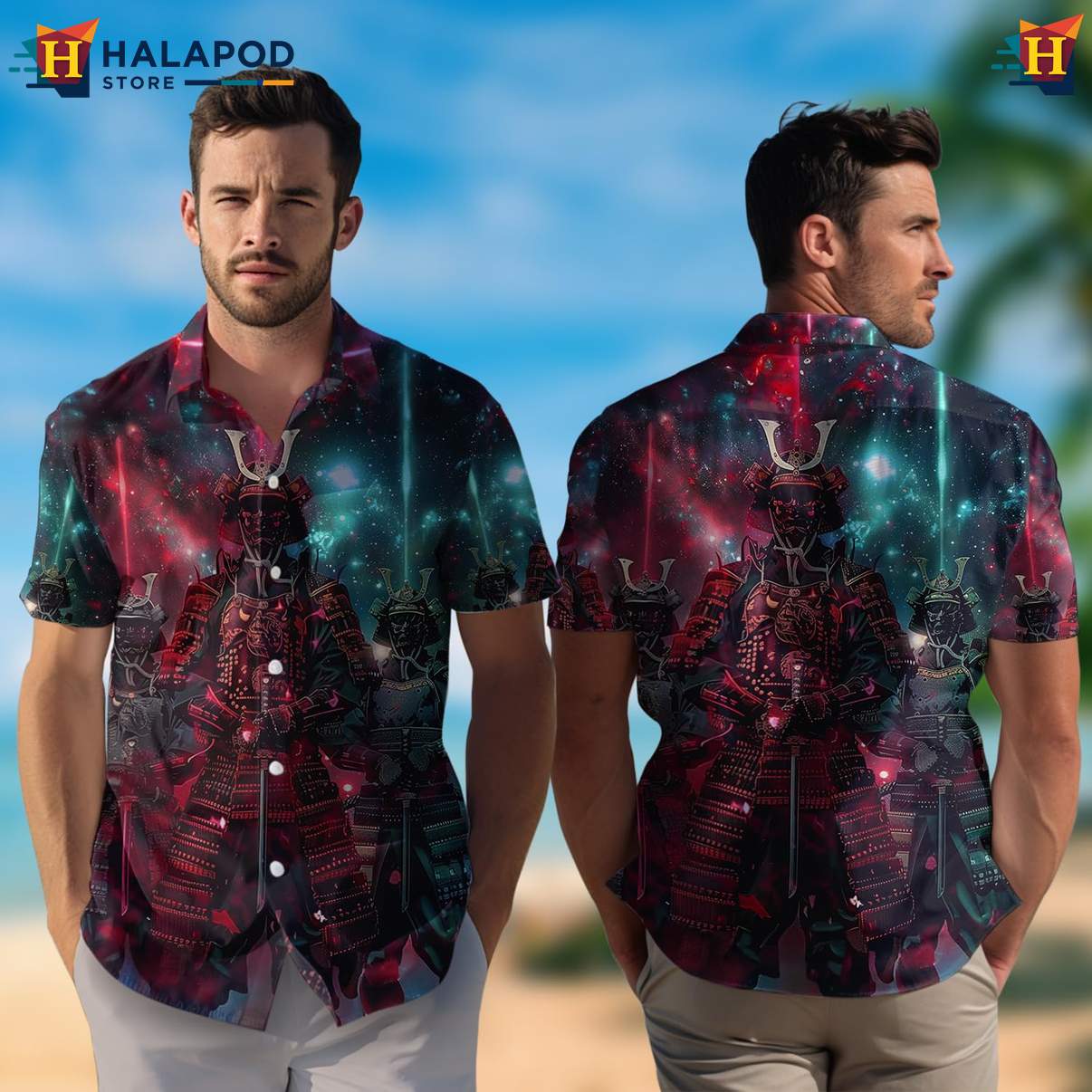 Samurai Japanese Warrior Tropical Shirt Mens Casual Beach Button Down Outfit