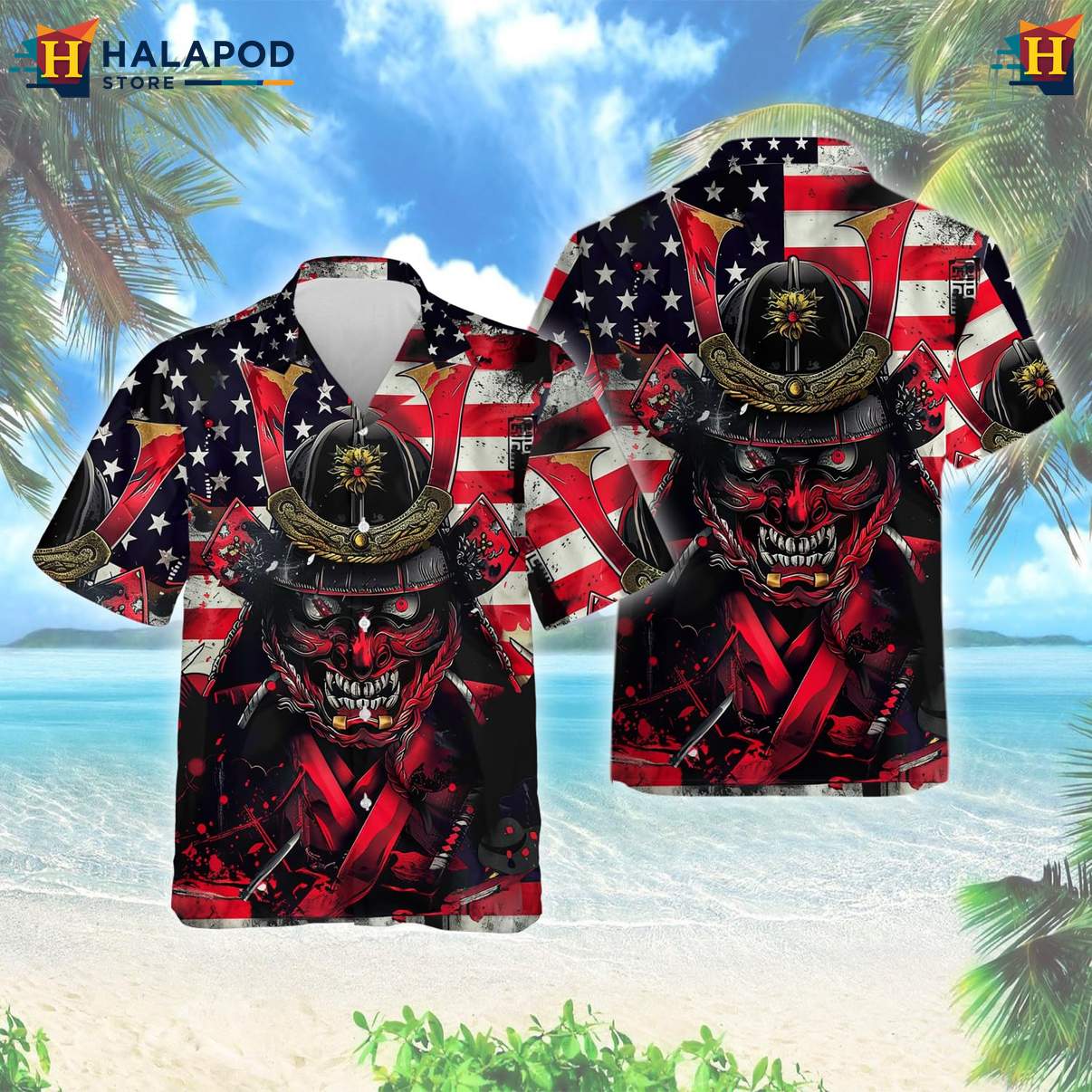 Samurai Warrior Aloha Shirt For Men Japanese Casual Beach Button Down Top