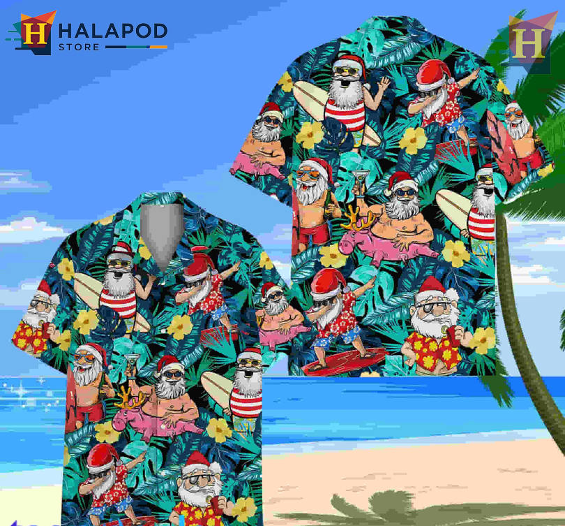 Santa Claus Christmas Tropical Tropical Hawaiian Shirt Festive Holiday Vacation