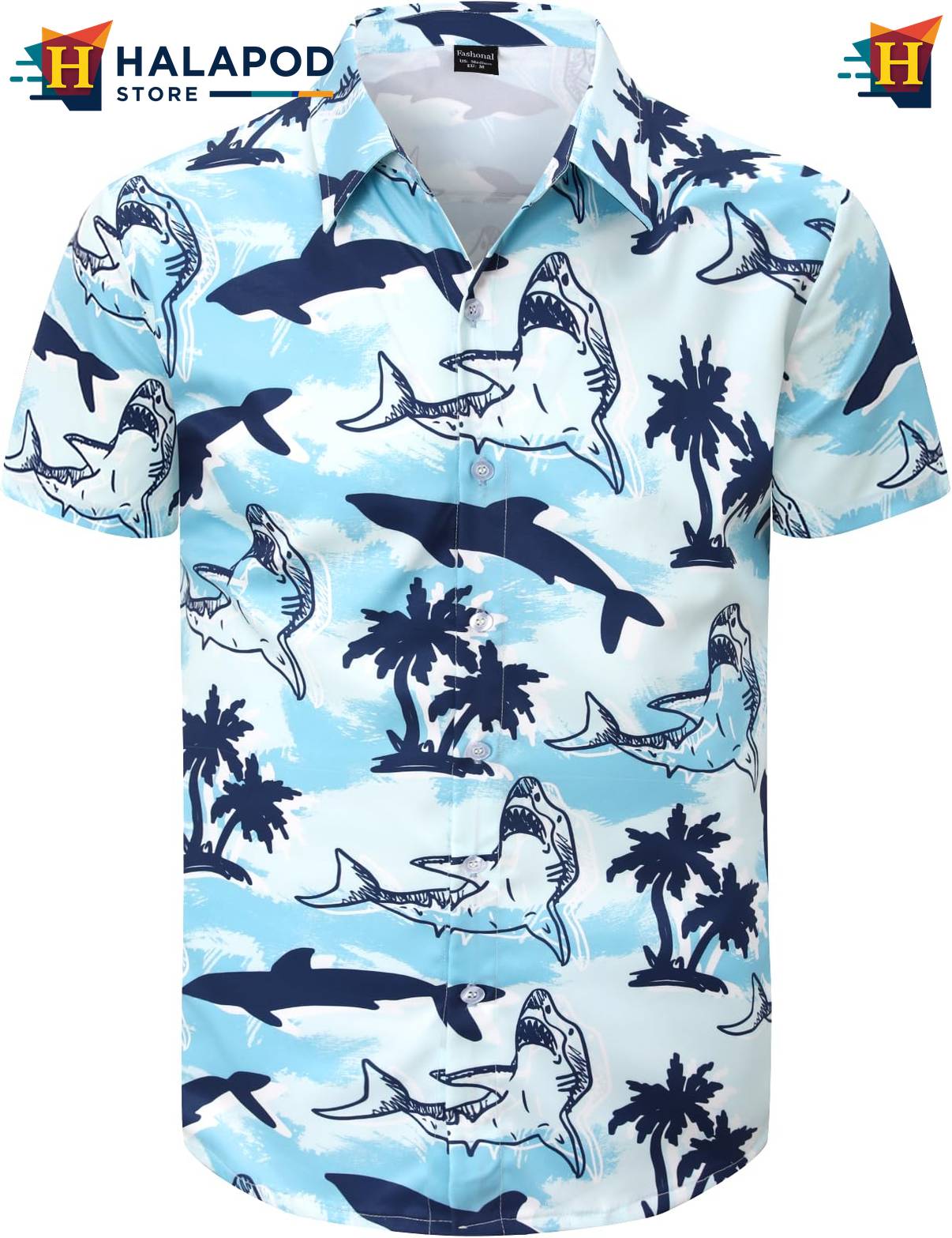 Shark Tropical Hawaiian Shirt Mens Aloha Beach Button Down Short Sleeve
