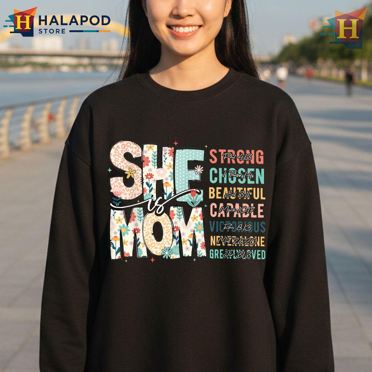 She Is Mom Bible Verse Floral Design Mothers Day T Shirt Christian Gift