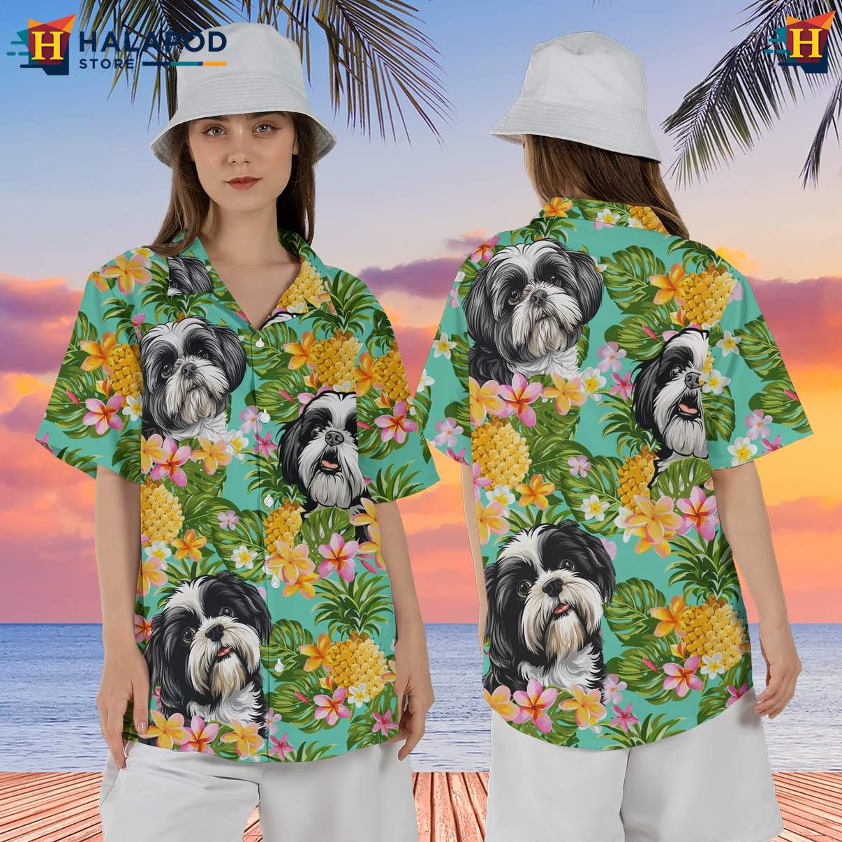 Shih Tzu Dog Aloha Shirt Mens Tropical Summer Casual Button Down Clothing