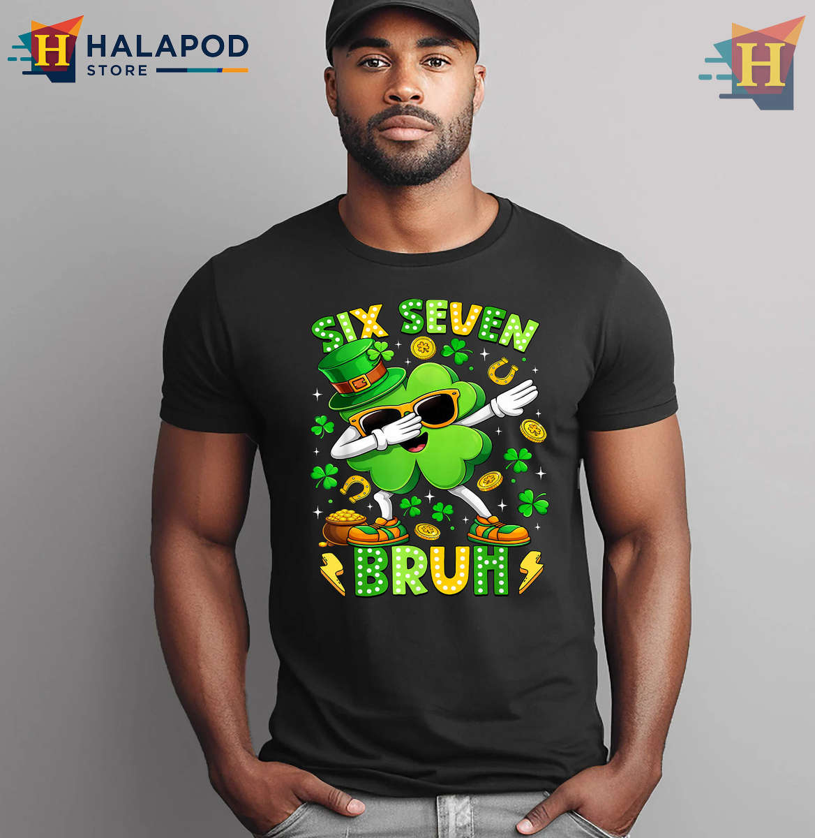 Six Seven Bruh Shamrock St Patricks Day Shirts Funny Kids Tee