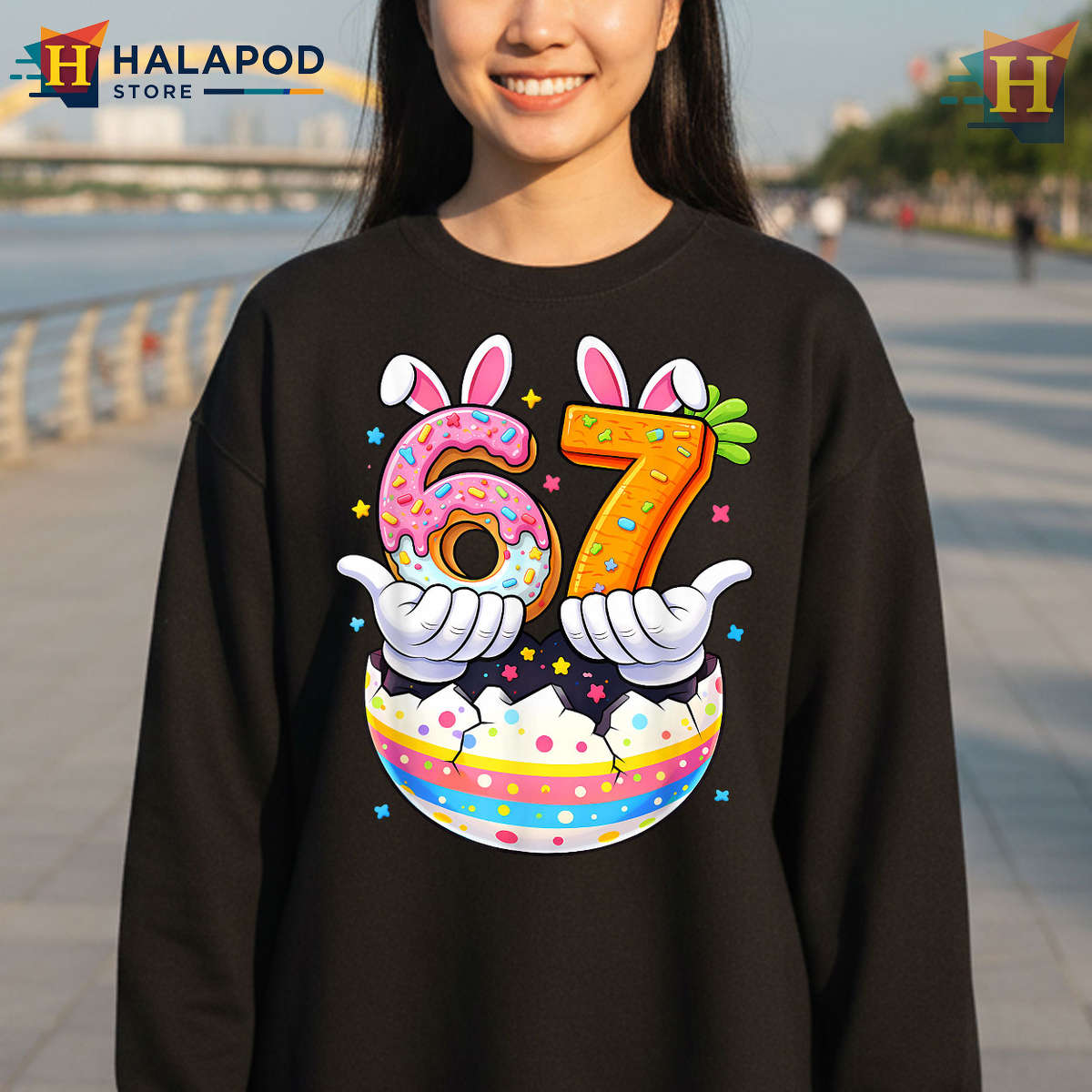 Six Seven Meme Egg Hunt Design Funny Easter Shirts For Kids