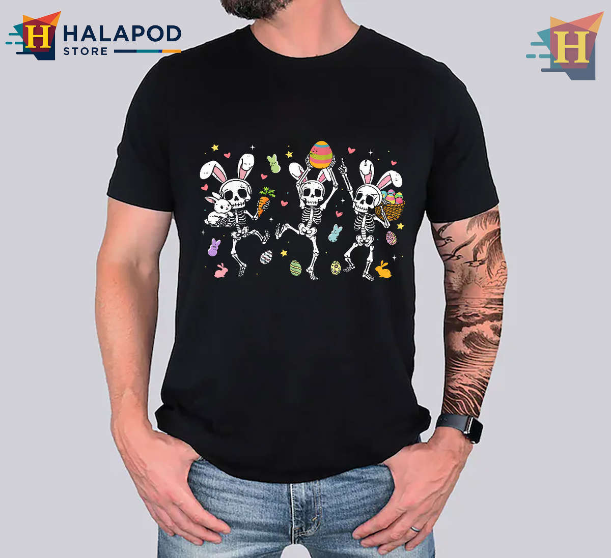 Skeleton Dance Bunny Egg Graphic Funny Easter Shirts For Boys
