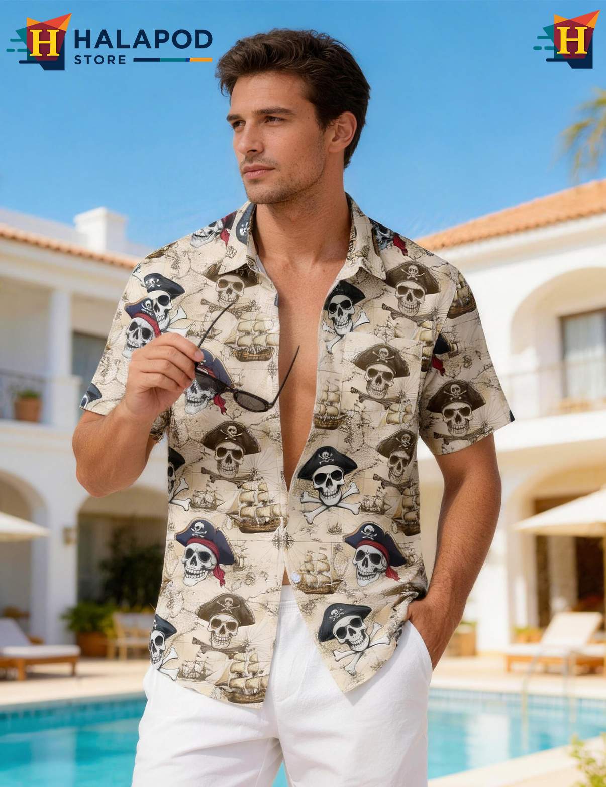 Skeleton Pirate Tropical Tropical Shirt Casual Funny Short Sleeve Apparel