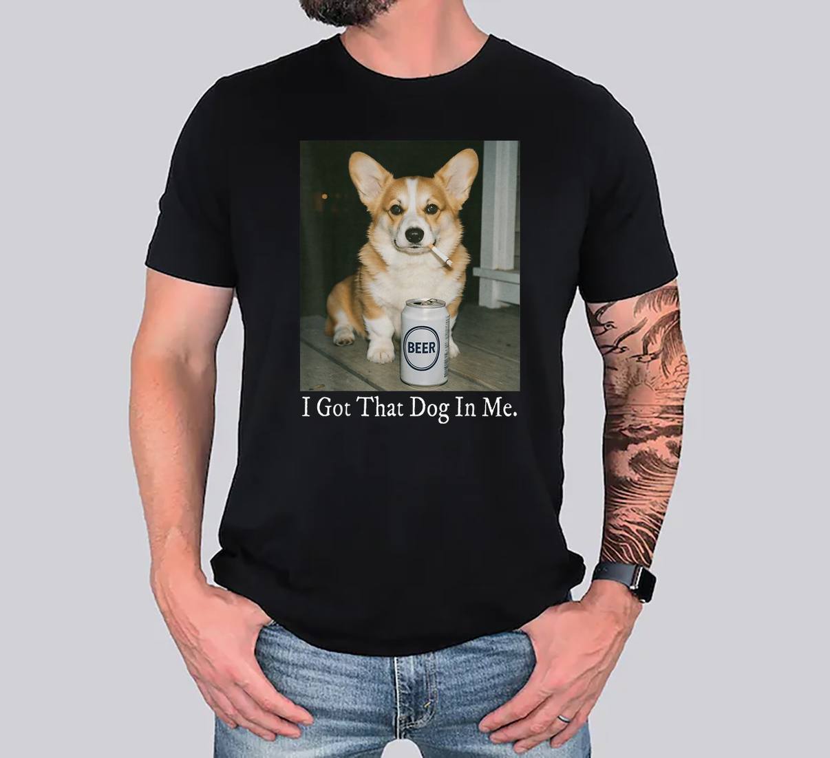 Smoking Beer Corgi Meme Fan TShirt I Got That Dog In Me Funny Graphic Men