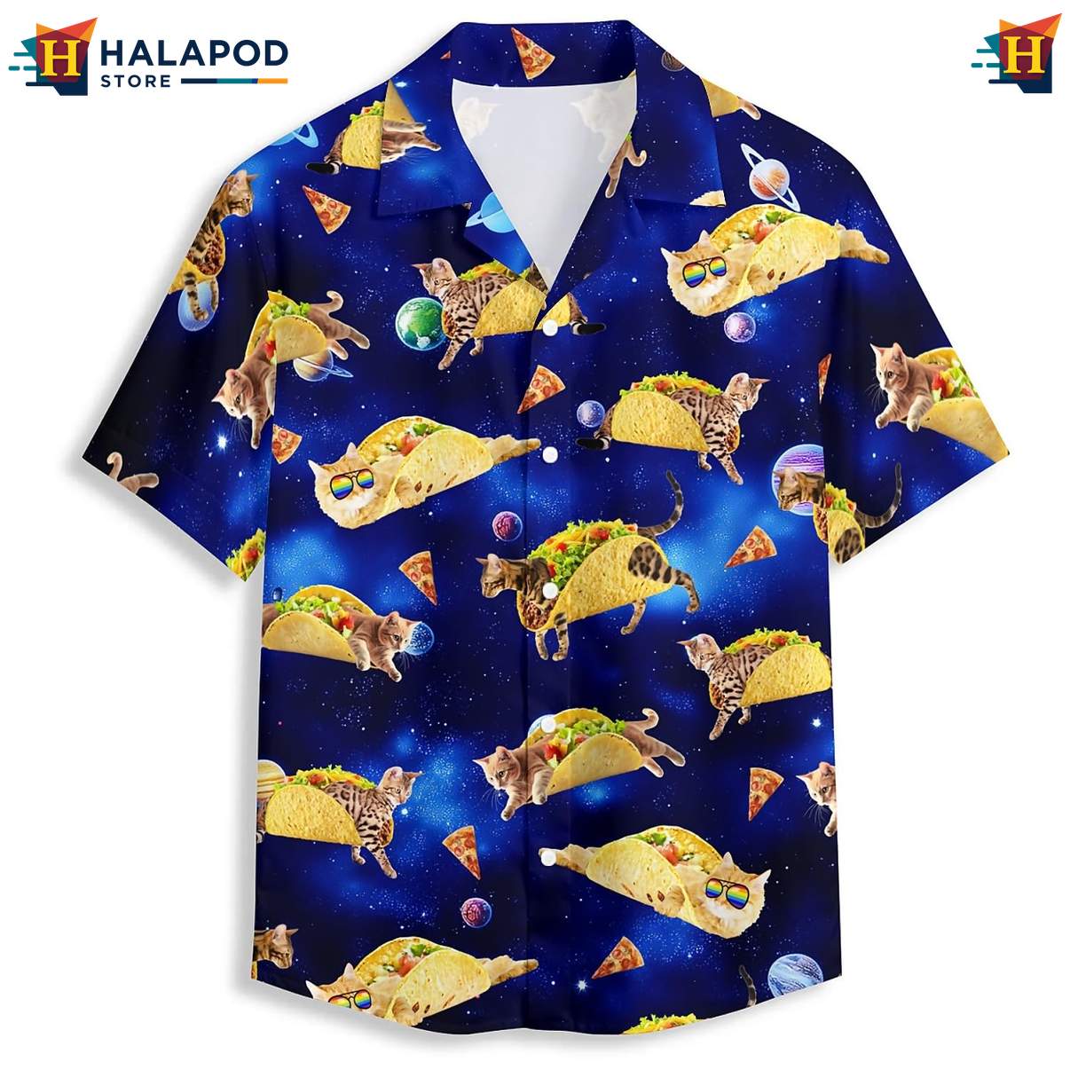 Space Taco Cat Tropical Hawaiian Shirt Short Sleeve Floral Button Down