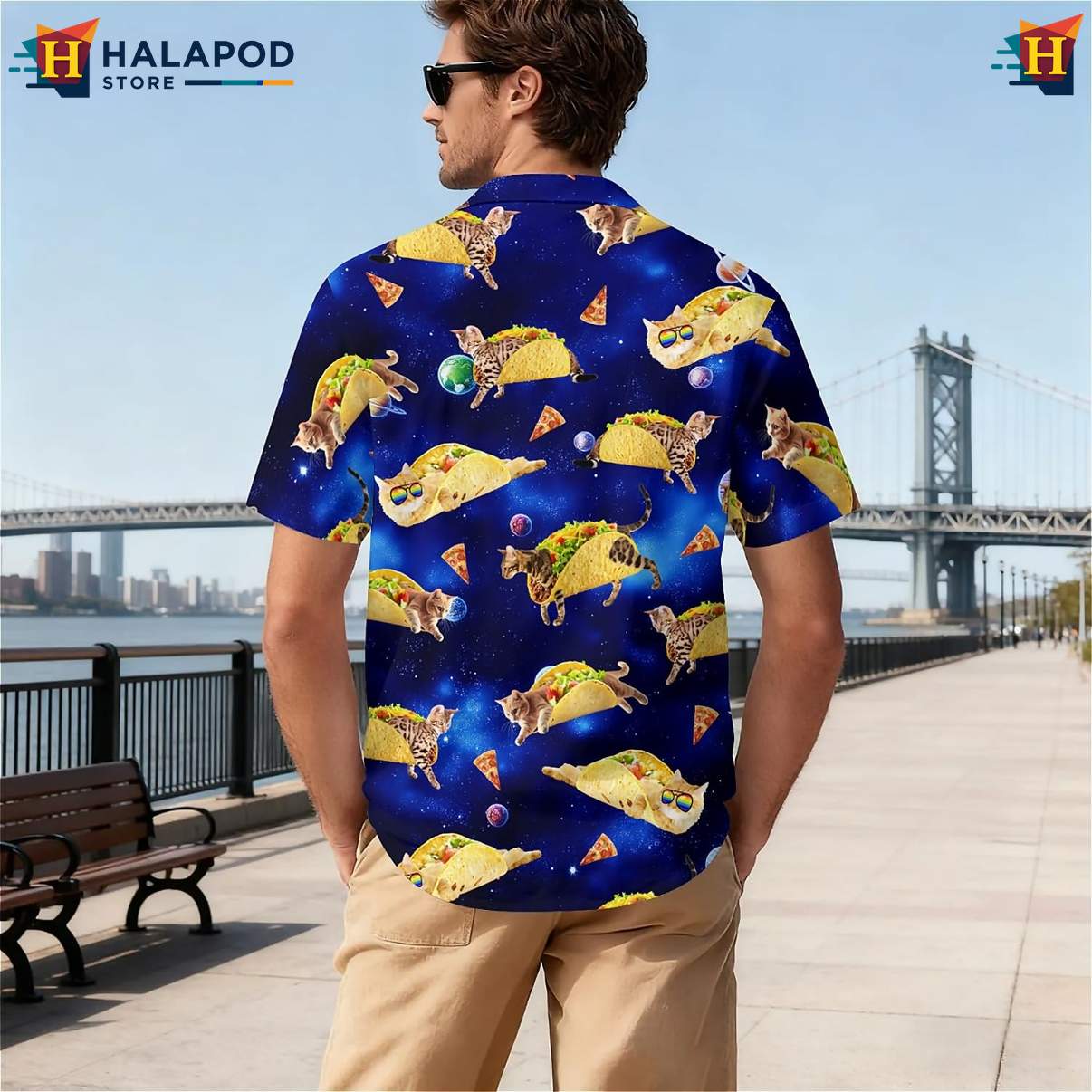Space Taco Cat Tropical Tropical Shirt Short Sleeve Floral Button Down