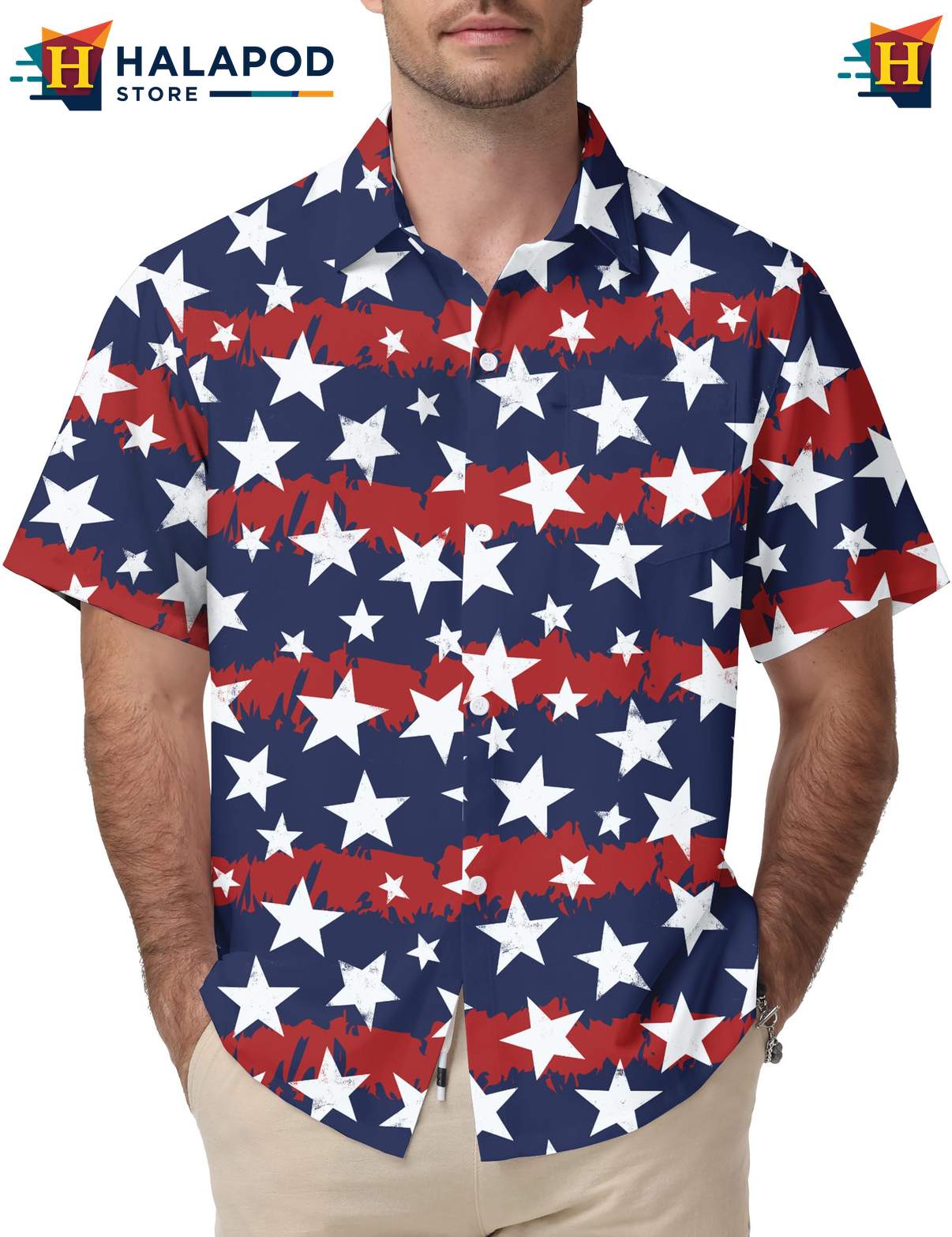 Stripes Stars Tropical Hawaiian Shirt Casual Funny Short Sleeve Beach Tops