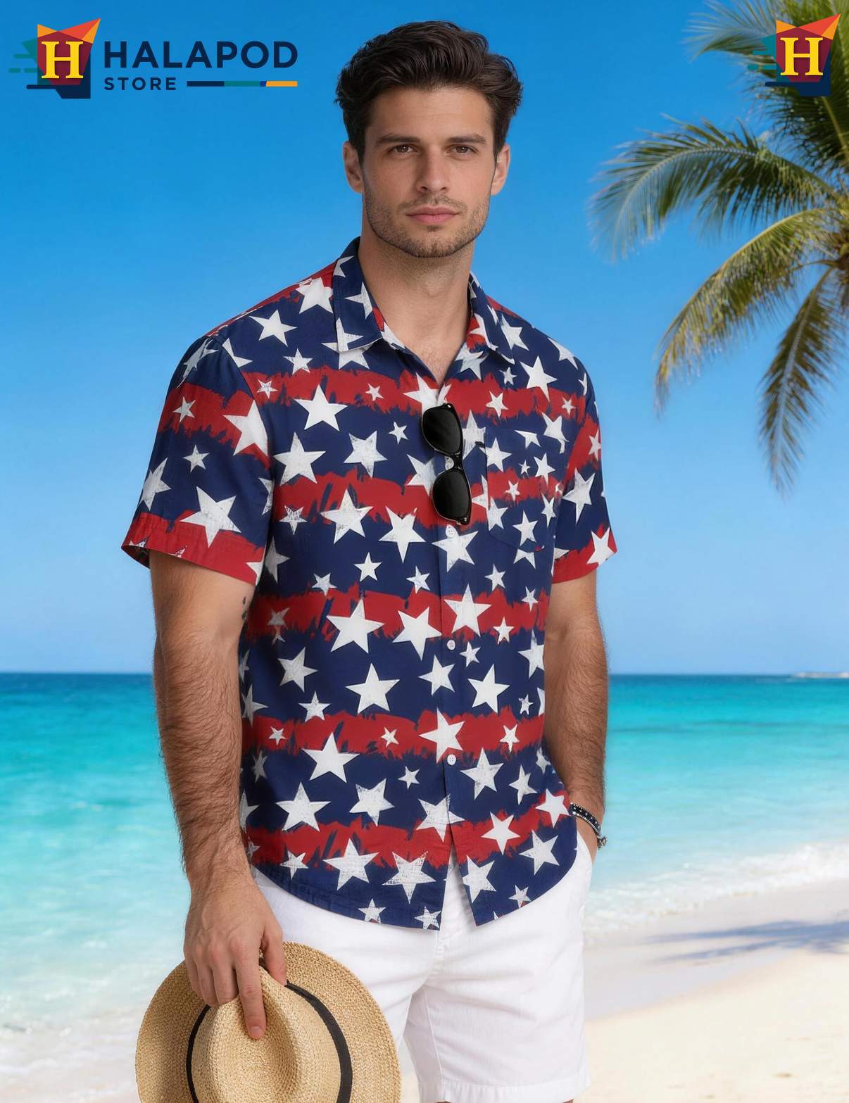Stripes Stars Tropical Tropical Shirt Casual Funny Short Sleeve Beach Tops